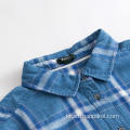 남성용 파란색과 흰색 체크 무늬 긴 소매 셔츠